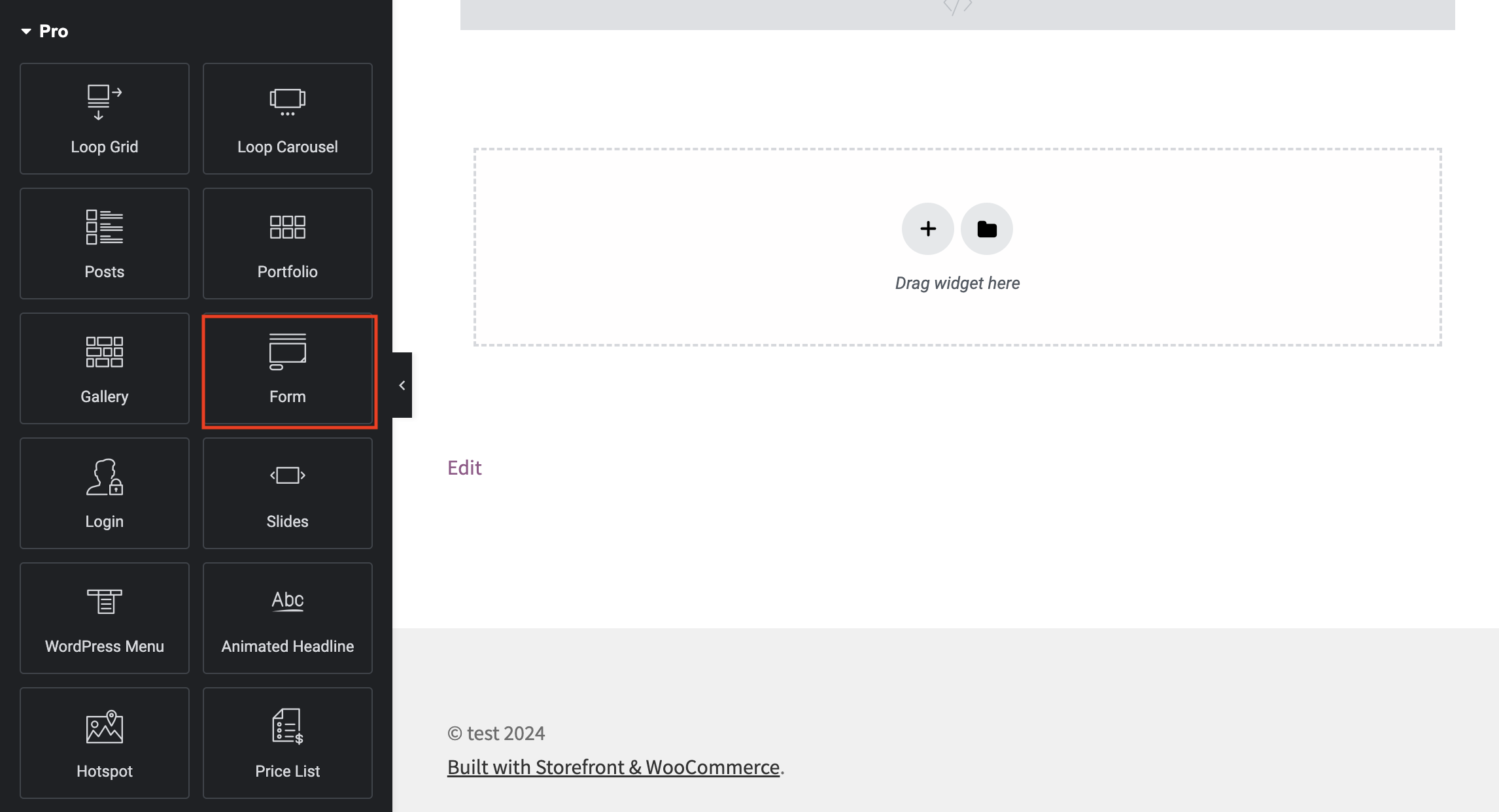 Elementor pro side navigation highlighting Form component