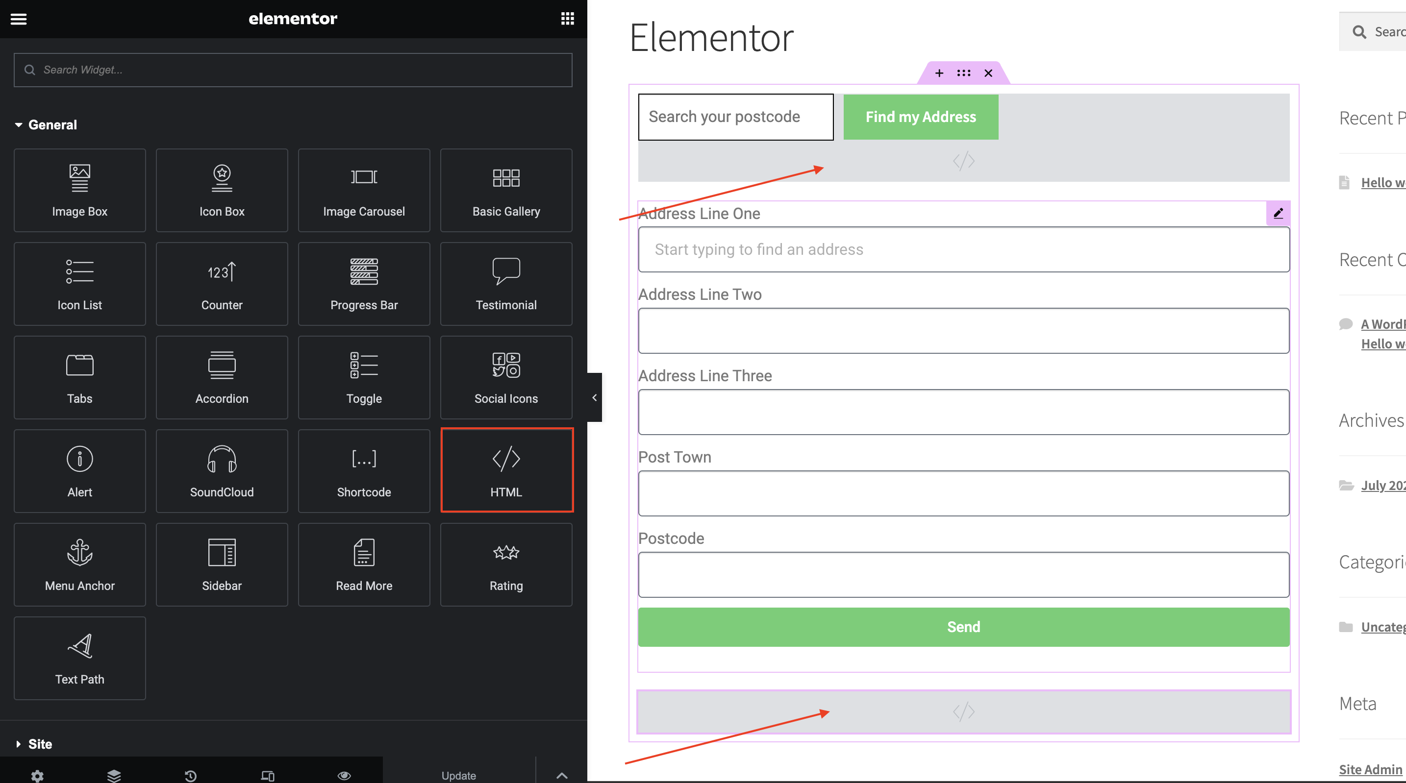 Elementor Postcode Lookup setup