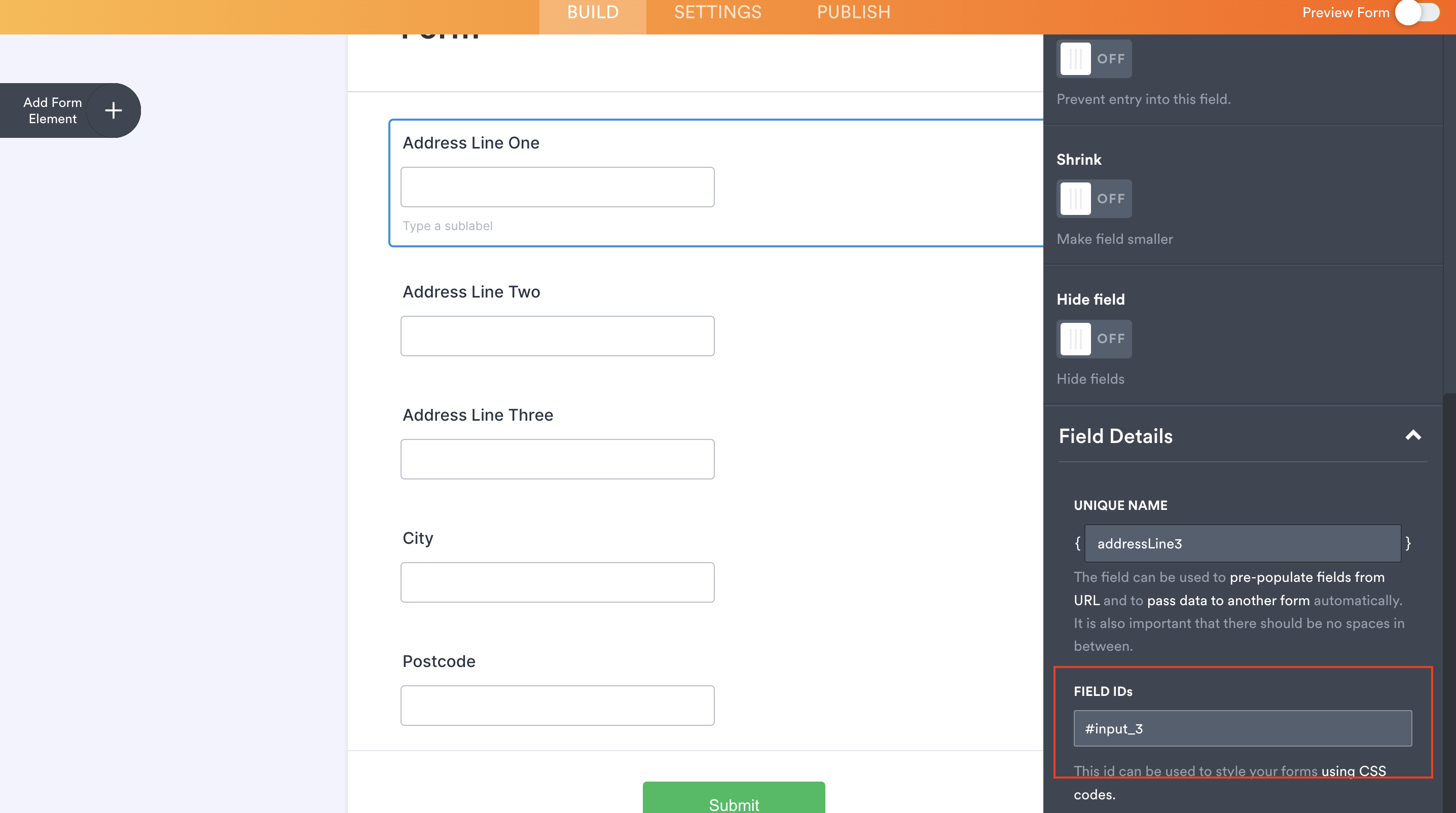 Make a note of the Field ID-screenshot