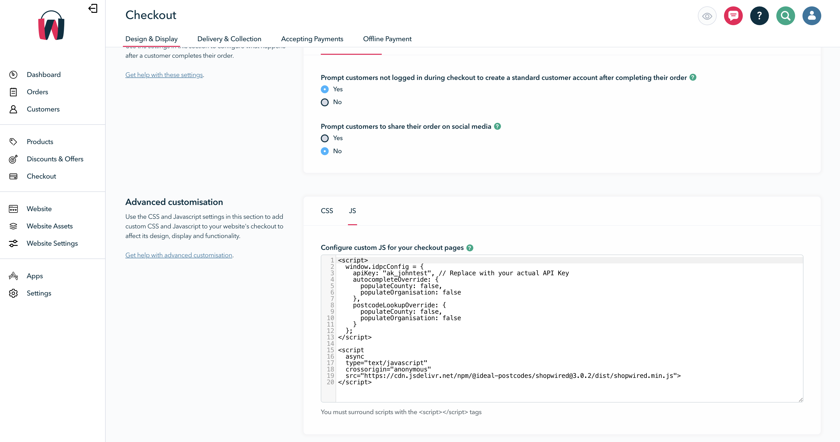 Insert configuration code-screenshot