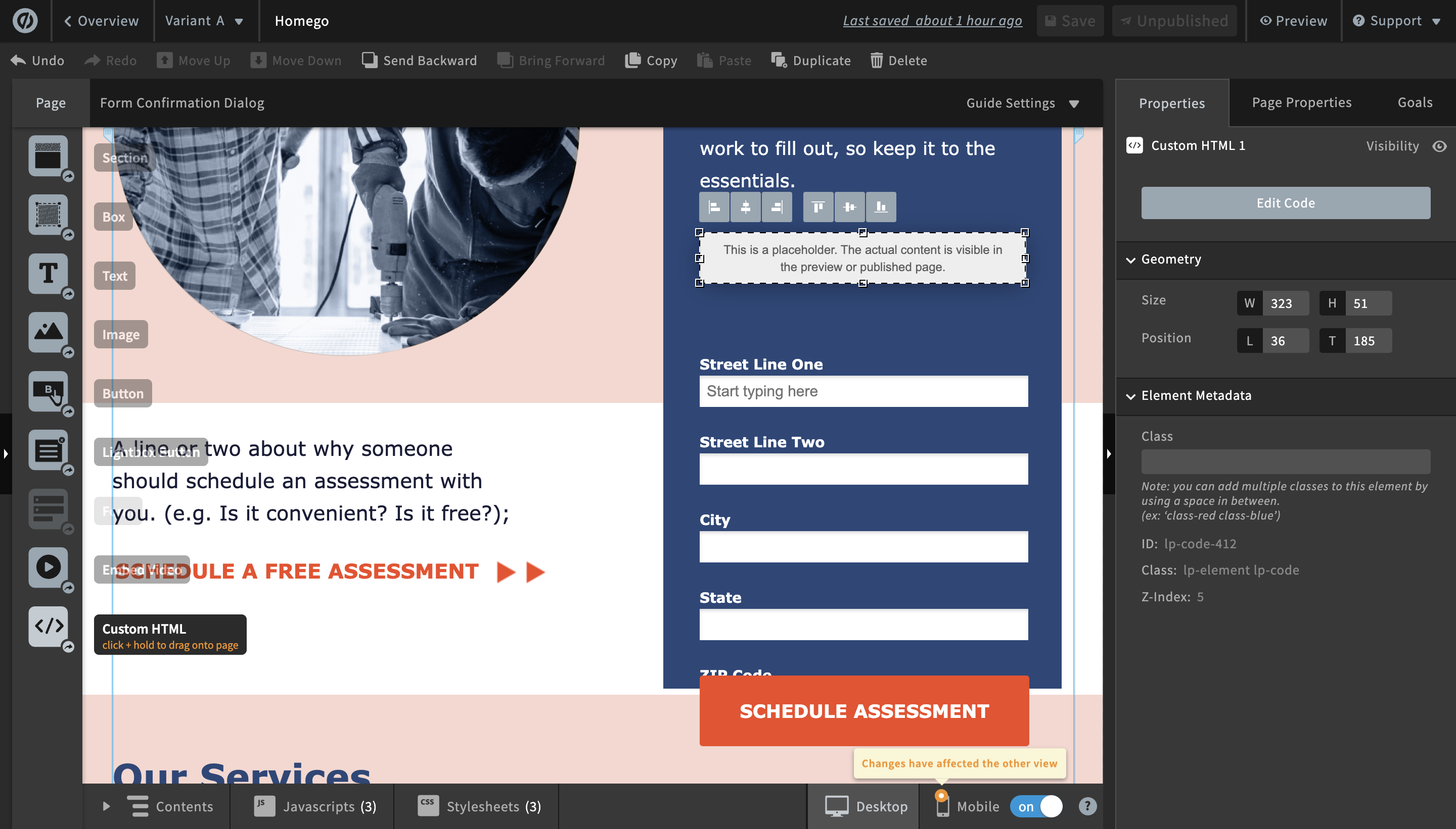 Adding the custom html for postcode lookup
